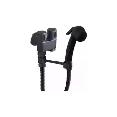 Imagem de Ducha Higiênica Preta Com Registro Metal 2 Saídas E Suporte