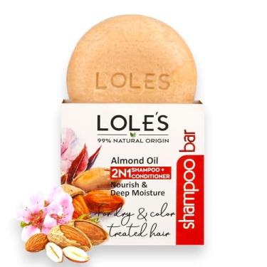 Imagem de LOLE'S Shampoo Bar & Condicionador 2 em 1 com óleo de amêndoa para cabelos secos e tingidos, nutrir e umidade profunda, ingredientes de 99% de origem natural, cera de abelha de origem sustentável, livre de conservantes, silicones, sabão e corantes, com embalagem sem plástico, 100 ml
