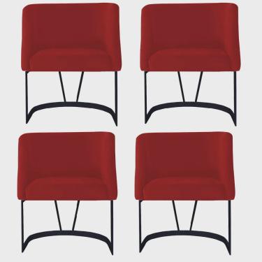 Imagem de Kit 04 Poltrona Cadeira Aurora Luxo Confort Industrial Ferro Preto Suede Vermelho - Ahz Móveis