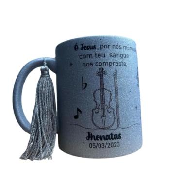 Imagem de CCB Caneca Congregação Cristã Hino Presente Instrumento Glitter Prata