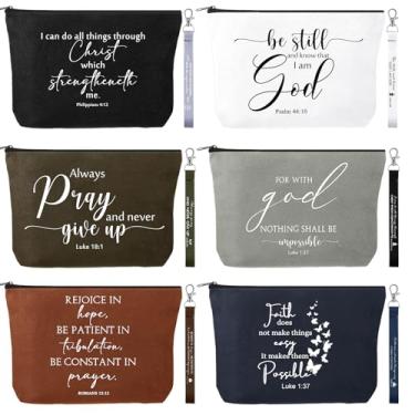 Imagem de Huhumy 12 peças presente cristão dia dos pais bolsa de maquiagem religiosa versículo bíblico chaveiro para mulheres homens igreja enfermeira, Cores neutras, Small
