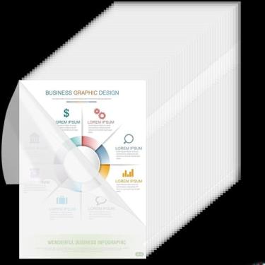 Imagem de Aemygo Pacote com 100 pastas de documentos transparentes, bolsos de plástico para projetos seguros para cópias, pastas de plástico de papel tipo L, pastas de arquivo de volta às aulas para folhas de