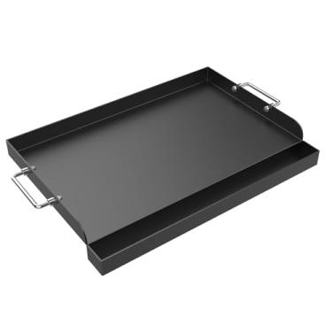 Imagem de GLOWYE Chapa Antiaderente Universal De 17" X 13" Para Churrasqueira A Gás, Aço Carbono Gás/Carvão/Fogão Plana Com Alças Removíveis Weber, Churrasqueiras Charbroil
