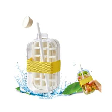 Imagem de Garrafa de gelo 2 em 1 com canudo – Bandeja de gelo fácil de pressionar, tampa à prova de vazamento, máquina de gelo vertical para freezer, viagens, academia e uso doméstico (branco, 800 ml)