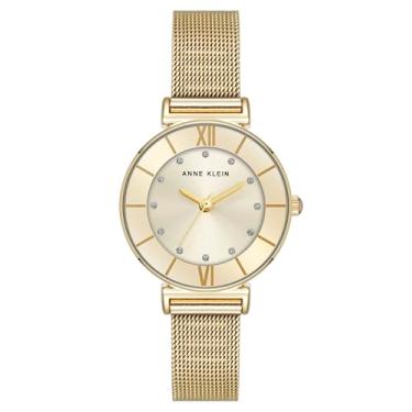Imagem de Anne Klein Relógio feminino com pulseira de malha com detalhes brilhantes, Dourado
