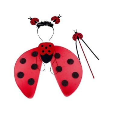 Imagem de Dynwave Conjunto de fantasia de animal infantil com asa para meninos e meninas para baile de aniversários de máscaras, 3 unidades de joaninha