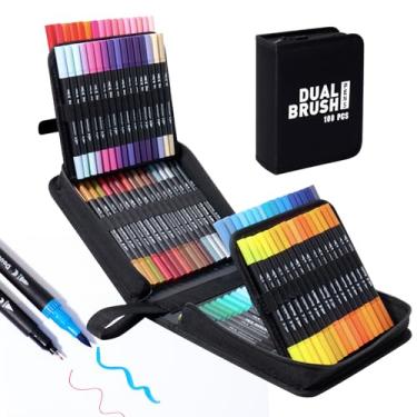 Imagem de Hopesky Marcadores de 100 cores para livros de colorir adultos sem sangramento – Conjunto de marcadores de colorir de ponta dupla com estojo dobrável para desenho, pintura, ponta fina e ponta de