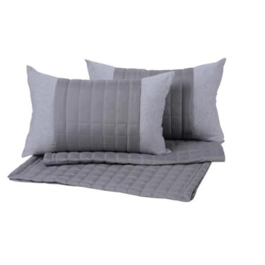 Imagem de Kit 5 Peças Peseira para Cama Casal King 2,40 x 66 Percal 300 Fios com Almofadas Cheias Macio Toque Suave Cinza