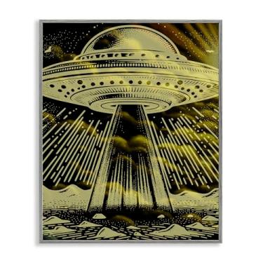 Imagem de Stupell Industries Mysterious Alien UFO Gray Framed Giclee Art, design por Jesse Keith, 24 x 30