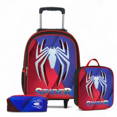 Imagem de Mochila Infantil Rodinha Menino Escolar Masculina Criança + Lancheira 
