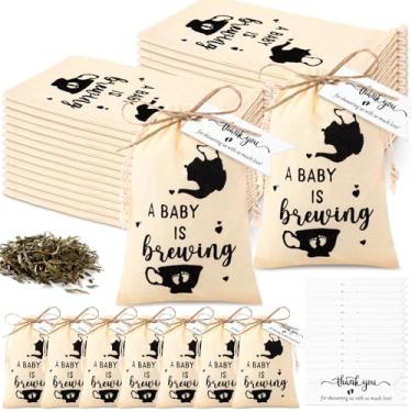Imagem de Aliceset 50 conjuntos de lembrancinhas de chá de chá de bebê, pacotes de chá vazios, organizadores de chá, sacos de armazenamento de algodão, sacos de musselina reutilizáveis com cordões com cartão de