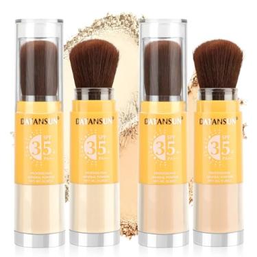 Imagem de 2 peças de maquiagem com protetor solar em pó mineral – FPS 35, protetor solar para rosto, couro cabeludo e cabelo, pó de acabamento solto fosco natural, controle de óleo, leve, respirável (#02