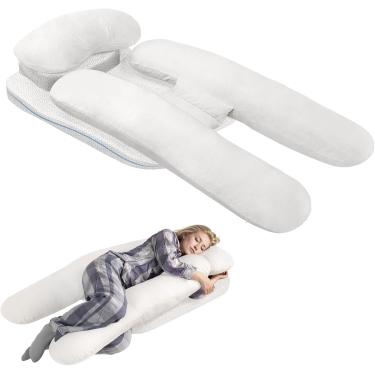 Imagem de Travesseiro De Dormir Lateral Para Dor No Pescoço E Ombro - Design Ergonômico Em Forma De H Com Travesseiro De Cunha De Espuma Com Orifício De Braço - Capa Removível, White, 68x136cm