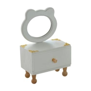 Imagem de ＫＬＫＣＭＳ Espelho de maquiagem de mesa com gaveta, caixa de armazenamento de madeira, presente de aniversário para meninas, porta-joias, estojo de maquiagem, Espelho em Forma de Urso