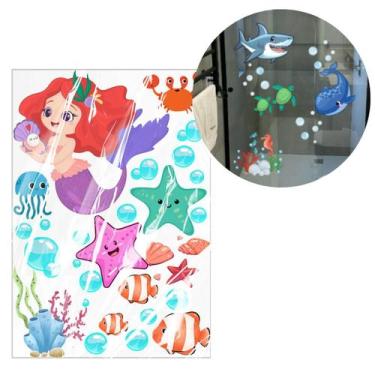 Imagem de Adesivo Para Box de Banheiro Infantil Parede Fundo do Mar Sereia Tubar