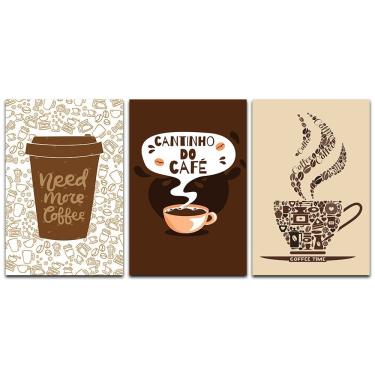 Imagem de Kit Placas Quadros Decorativos 3 Peça 20x30 Cantinho Do Café