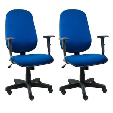 Imagem de Kit 2 Cadeiras de Escritório Presidente Giratória Azul Home Gourmet Ergonômica Braços Reguláveis Espuma D45 Madeira de Pinus