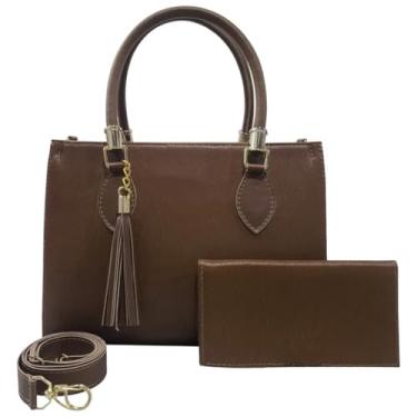 Imagem de Bolsa Feminina Média de Ombro + Carteira Kit Com 2 Peças (Caramelo)