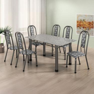 Imagem de Conjunto Sala de Jantar 6 Cadeiras Fortaleza Preto / Prata / Granito