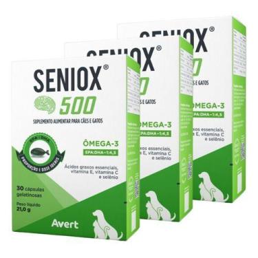 Imagem de Kit 3 Seniox 500 Suplemento Cães Gatos Ômega-3 90 Caps Avert