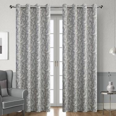 Imagem de Erbnaryx Cortinas blackout 80% para quarto, cortinas com estampa floral de 182 cm de comprimento para sala de estar, cortinas art déco vintage, cortinas de janela com isolamento térmico, ilhós, 2