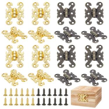 Imagem de AHANDMAKER Dobradiça vintage em forma de H, 8 peças, 2 cores, 4 x 3 cm, bronze, dourado, retrô, estilo vintage, dobradiças com parafusos, dobradiças dobráveis decorativas para artesanato em armário