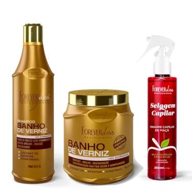 Imagem de Kit Banho de Verniz Shampoo, Mascara e Vinagre de Maçã Forever Liss