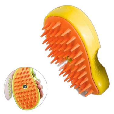 Imagem de Escova Autolimpante 3 Em 1 Amarela Pets A Vapor Com Spray - Auto Limpa