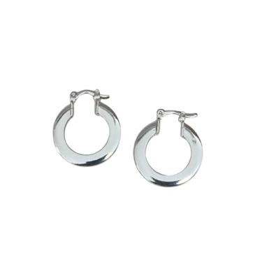 Imagem de Argola Italiana Feminina Achatada Banhada a Ouro 18K – Brinco de Argola Elegante (Prata)