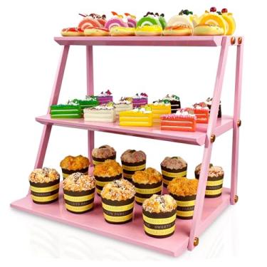 Imagem de CozyNova Expositor de doces de 3 níveis - Suporte de lanche com suporte de lanche - Balcão multifuncional para lanche e suporte de chips para lojas - Suporte de exibição de cupcake (rosa)