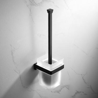 Imagem de Conjunto de acessórios para banheiro preto - Prateleira de canto, porta-toalhas e porta-escova de vaso sanitário | 4 peças de suporte de parede, porta-escova de vaso sanitário