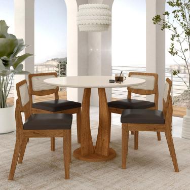 Imagem de Mesa Redonda Camogli 4 Cadeiras Sextavadas Freijó/off/corin Marr - M.a