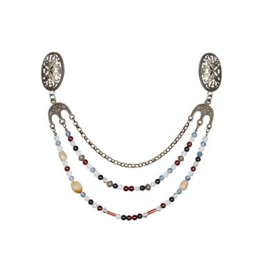 Imagem de Joukavor Corrente de broche de avental viking para mulheres, joias medievais de camadas triplas com correntes nórdicas com contas nórdicas, One size, Liga de aço, Sem Pedra Preciosa