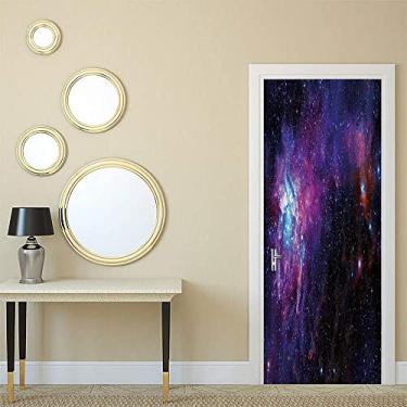 Imagem de Adesivo de papel de parede com pintura de parede para porta de quarto galáxia, noite estrelada, nebulosa, nuvem, imagem celestial, elementos artísticos, para dormitórios, escritórios e decoração de