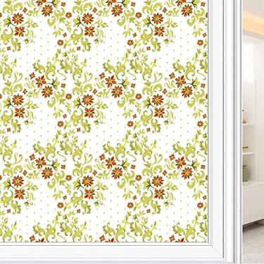 Imagem de Película de janela de privacidade de flores, textura de estilo floral, filme de vidro para sala de estar e escritório em casa, L90 x C 190 cm