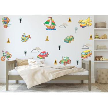 Imagem de Adesivo Parede Carrinhos Brinquedos Papel de Parede Decalque - Colakoa