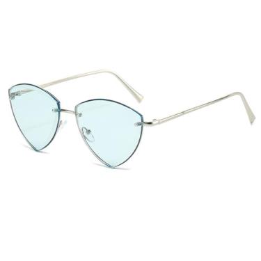 Imagem de Óculos de sol vintage sem aro, feminino, masculino, luxuoso, sem armação, estilo olho de gato, feminino, UV400, óculos de grau, óculos de sol femininos, prata, azul, tamanho único