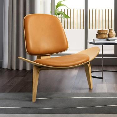 Imagem de Poltrona Decorativa Base de Madeira Shell Sintético PU Caramelo P01 - 