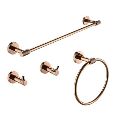 Imagem de Conjunto de banheiro em aço inoxidável 304 ouro rosa - barra de toalha e suporte para papel higiênico - kit completo para montagem em parede, conjunto de 4 peças C