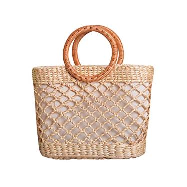 Imagem de SHAREYOIU Bolsa feminina de vime, feita à mão, bolsa de mão, bolsa de palha, bolsa de ombro, estilo praia, Amarelo - grande, length 8.66in*high 9.44in