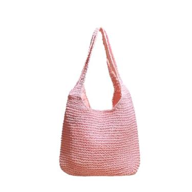 Imagem de SHAREYOIU Bolsa feminina de palha, bolsa de ombro de vime, bolsa de praia com alça superior e cor doce, Rosa
