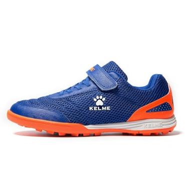 Imagem de KELME Chuteiras de futebol sem cadarço para jovens e crianças – Sapatos de futebol de futsal ou grama para meninos/meninas – Botas de futebol para ambientes internos ou externos, Azul, 10 Little Kid