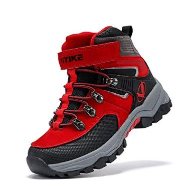 Imagem de Botas de caminhada infantis para meninos e meninas ao ar livre, tênis de caminhada e escalada confortável, antiderrapante, bota de caminhada de caminhada, sola de fivela de aço antiderrapante, 8112-black Red, 1 Little Kid