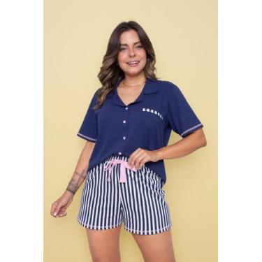 Imagem de Pijama Americano Algodão Curto Marinho Listrado - Pink Dream, G