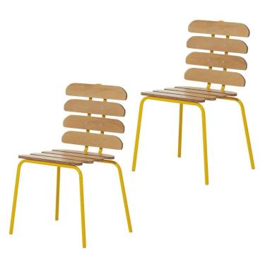 Imagem de Conjunto 2 Cadeiras Base Tubular Fixa Reno Amarelo