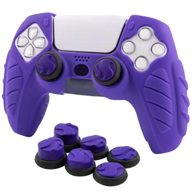Imagem de CHIN FAI Capa de controle ergonômica, macia, antiderrapante, capa de silicone, conjunto de acessórios para controle PS5 com 6 tampas de aperto de polegar (roxo galáctico)