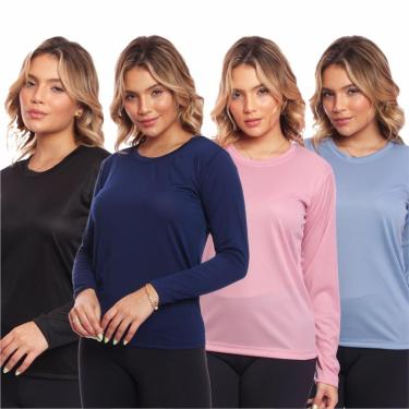 Imagem de Kit 4 Camisa Feminina Camiseta Térmica Proteção Solar Uv .-Feminino