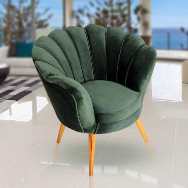 Imagem de Poltrona Pétala Verde Escuro Pés Palito de Madeira - Metalaço