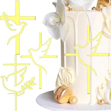 Imagem de MEMOVAN Cross Dove Cake Topper Peace Dove Mirror Acrylic Cupcake Cake Topper Baptism Cake Decorations First Communion Cake Toppers Religious Cake Toppers for Baby Shower Birthday Christian Party