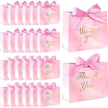 Imagem de VGOODALL 24 peças de sacolas de presente de agradecimento, 12 x 10 x 4 cm, mini sacolas de lembrancinhas de festa, caixas de presente rosa com fita de laço para casamento, chá de bebê, festa de
